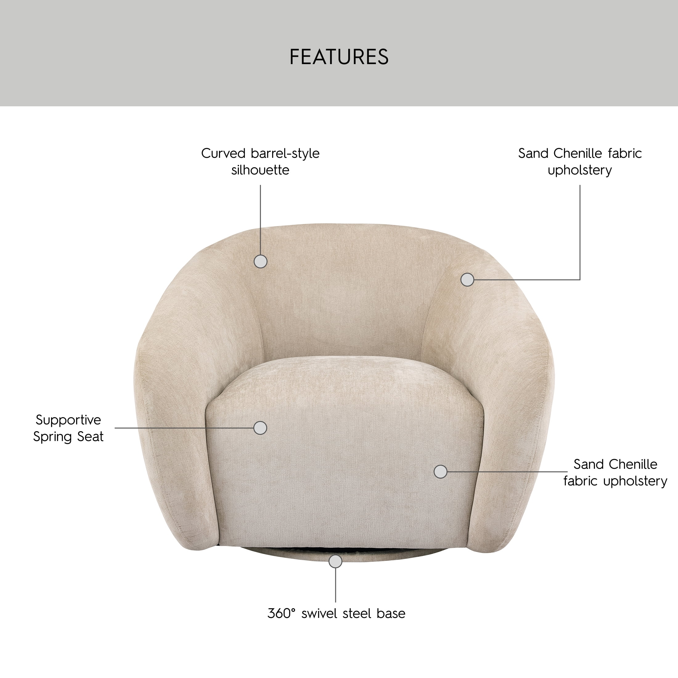 Better Homes & Gardens Vivian Swivel Chair, Sand Chenille