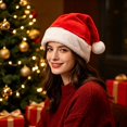 thumbnail image 4 of Classic Red Santa Hat, Non-woven Polyester Christmas Cap with White Cuff, Traditional Xmas Holiday Costume Party Supplies, 4 of 5