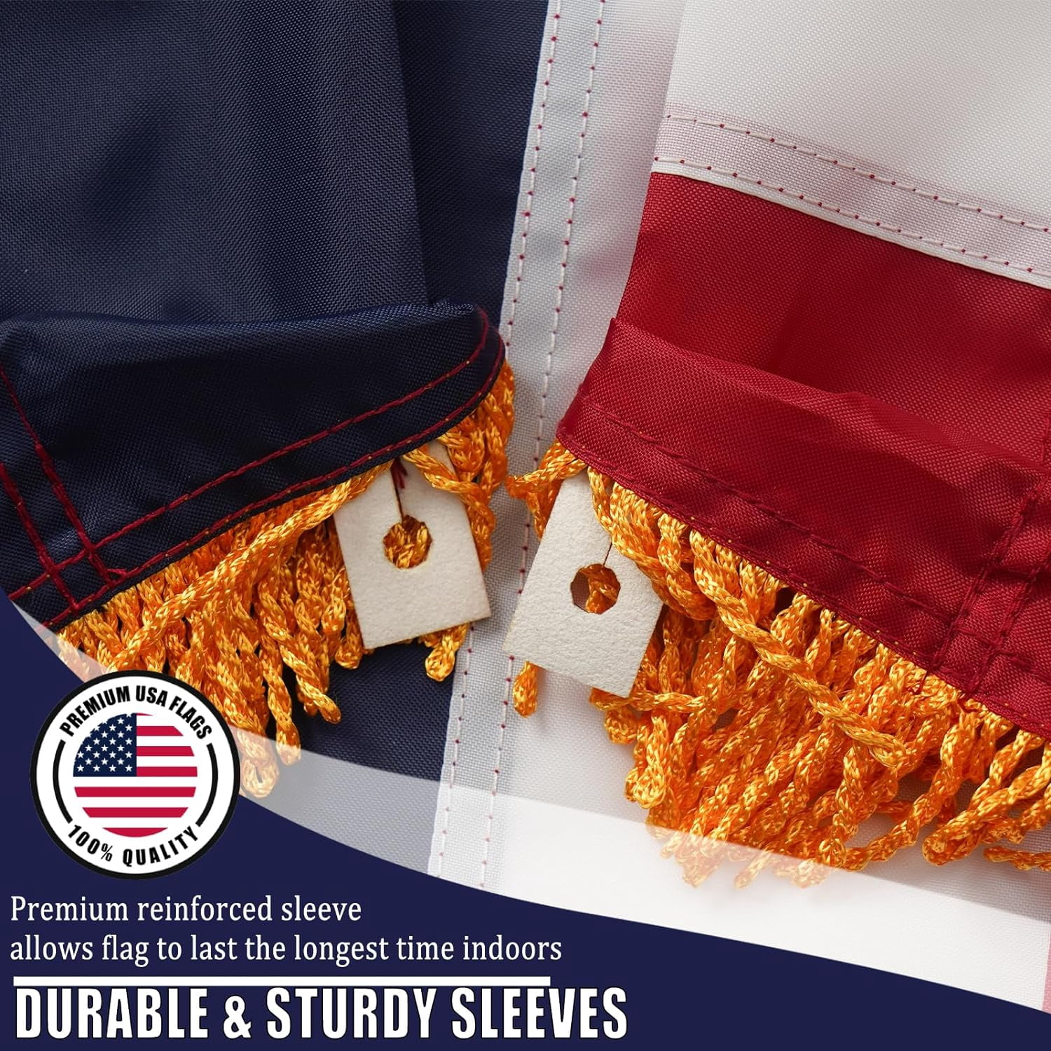 FLAGWIN American Flag 3x5 Indoor, USA Flag 3x5 FT with Gold Fringe, Embroidered Sewn Stars American Flags Heavy Duty Nylon 3 x 5 Us Flags for Inside, 3 by 5 American Flag with Sleeve