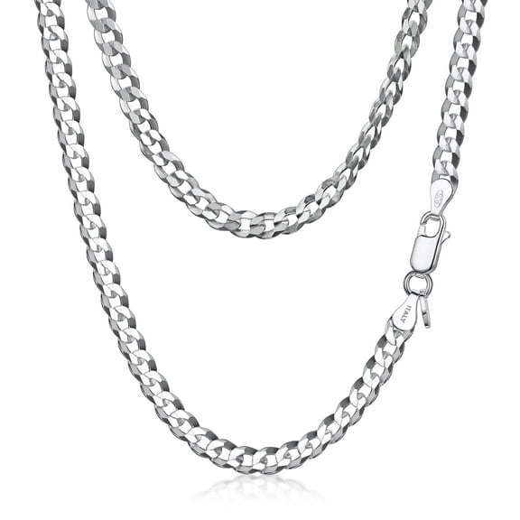 Amberta Solid 925 Sterling Silver Chunky Necklace for Women, Italian Cuban Chain Miami Link Statement Thick Curb Gift: 5 mm Silver Necklaces for Women 18 inch