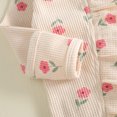 thumbnail image 6 of Cjfdfy Newborn Baby Girl Floral Footed Outfit Romper Zip Front Long Sleeve Ribbed Ruffle Trim Jumpsuit Bow Headband Infant Cute Coming Home Fall Winter Outfit, 6 of 9