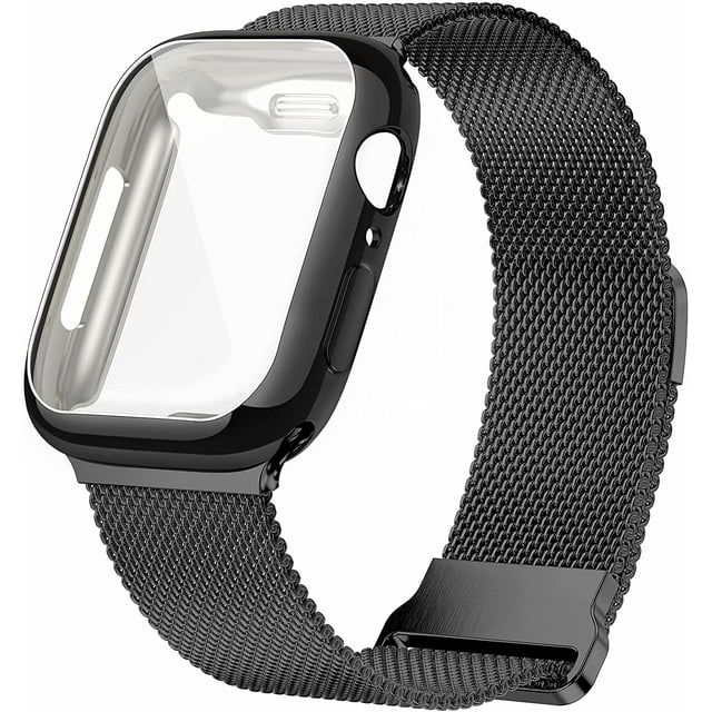 Metal Magnetic Bands Compatible for Apple Watch Band 38mm with Case, Stainless Steel Milanese Mesh Loop Replacement Strap Compatible with iWatch Series SE 6/5/4/3/2/1(Black,38MM)