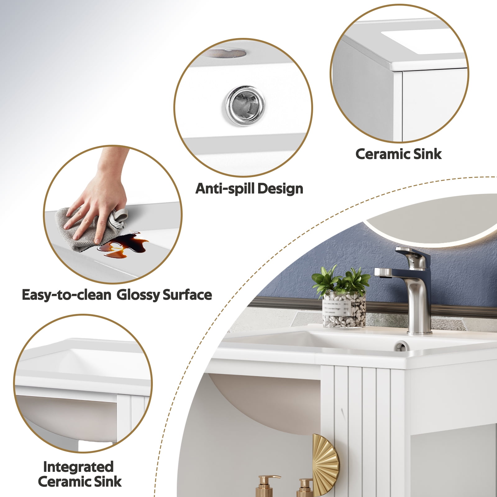 Harper & Bright Designs 20" Small Bathroom Vanity with Sink, Freestanding Storage Cabinet, French Style Bathroom Floor Cabinet, White