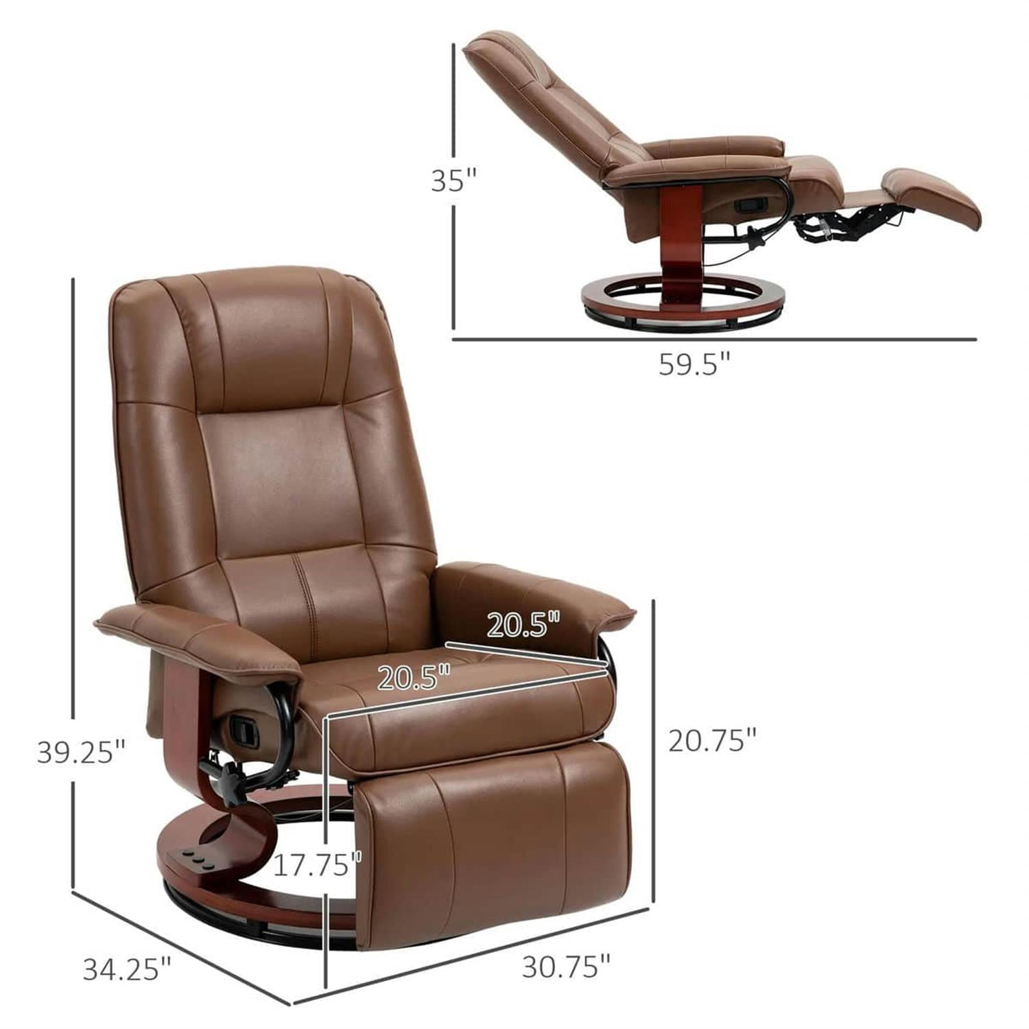 Demi Bonn 39" Faux Leather Swivel Recliner with Footrest, Armrest and Wooden Base for Living Room, Comfort High-Backed Sofa Chair, Brown