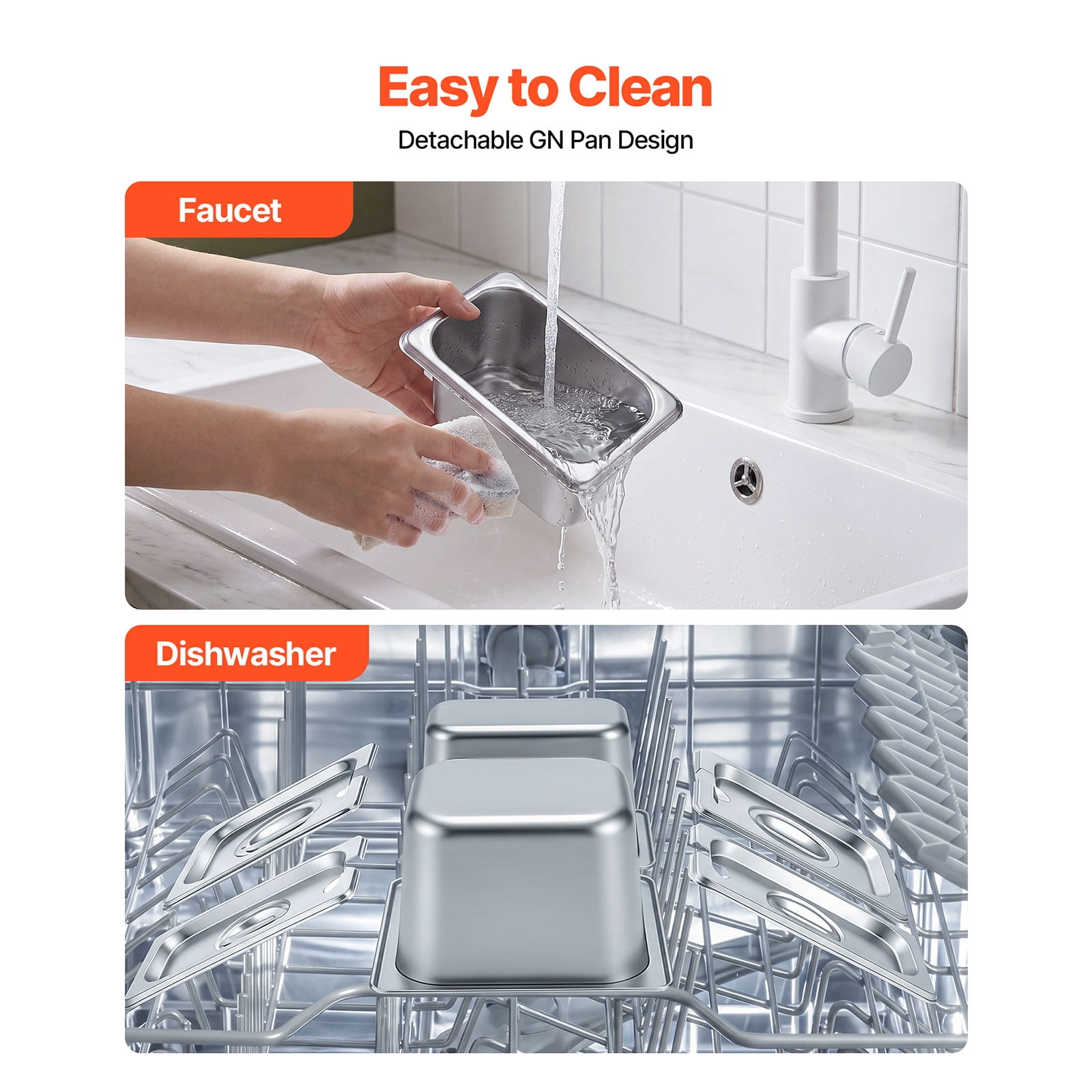 KFFKFF Countertop Food Serving Display Container, Stainless Steel Salad Server Tray, Buffet Condiment Dispenser, Ice-Cooled Rack with Individual Lids, Suitable for Restaurants,Hotels(2x1/6+3x1/9 Pan)