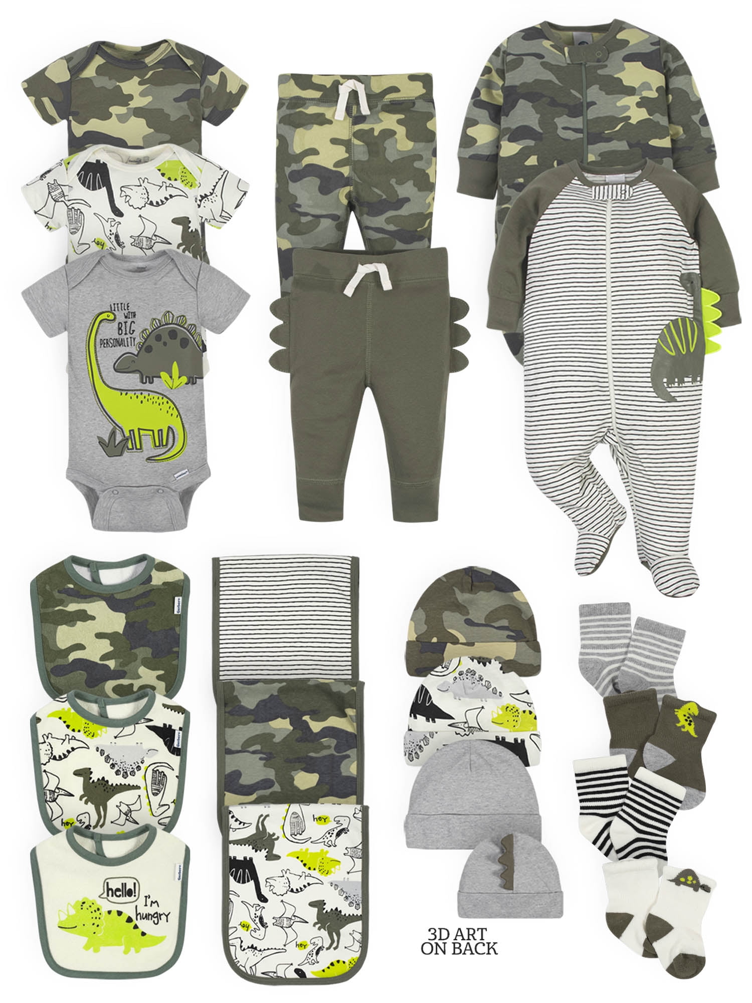 Baby Starters Boy Camo Army Green Bib Booties Socks Novelty Gift Set Layette 