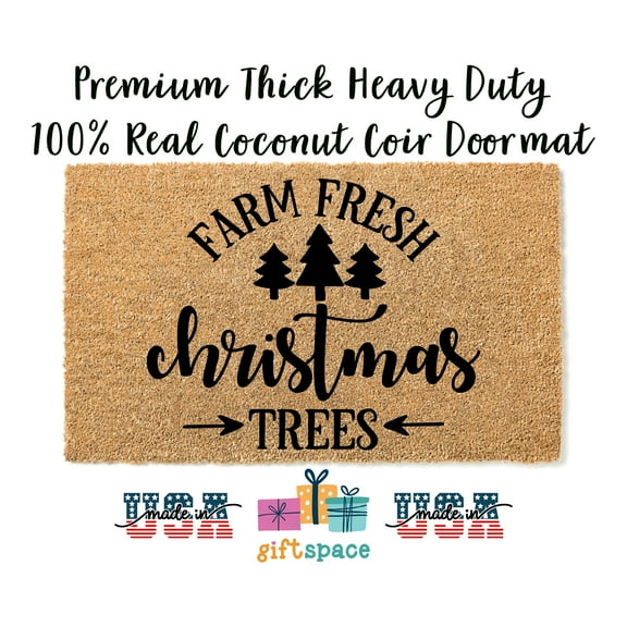 Doormat Farm Fresh Christmas Trees Merry Bright Gift Her Cute Gift Fo (18" x 30") #2102