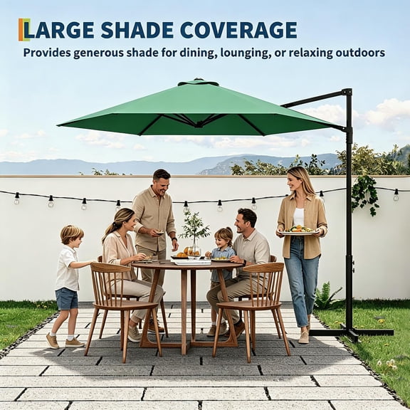 UV-Resistant 9FT Cantilever Patio Umbrella – Heavy Duty Offset Outdoor Sun Shade for Patio, Deck, Pool, Backyard – Market & Garden Parasol with Vented Canopy – Dark Green