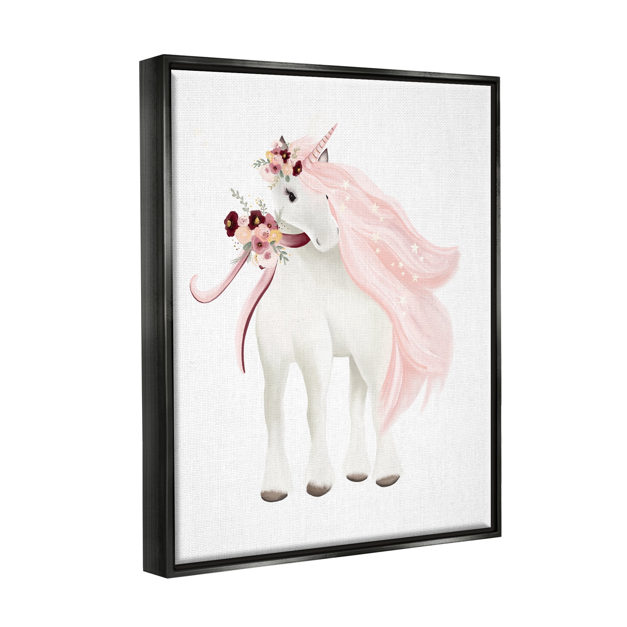 Stupell Industries Glam Pink Unicorn Fairy Tales & Fantasy Painting Black Floater Framed Canvas Art Print Wall Art, 25 x 31