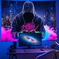 thumbnail image 2 of 2D Flat Fluorescent Tapestry | Mysterious Man Game Controller Print, Room Decor Wall Hanging for Bedroom, Living Room, Office | Non- Polyester Fabric, Ideal for Indoor and Outdoor Use, 2 of 4