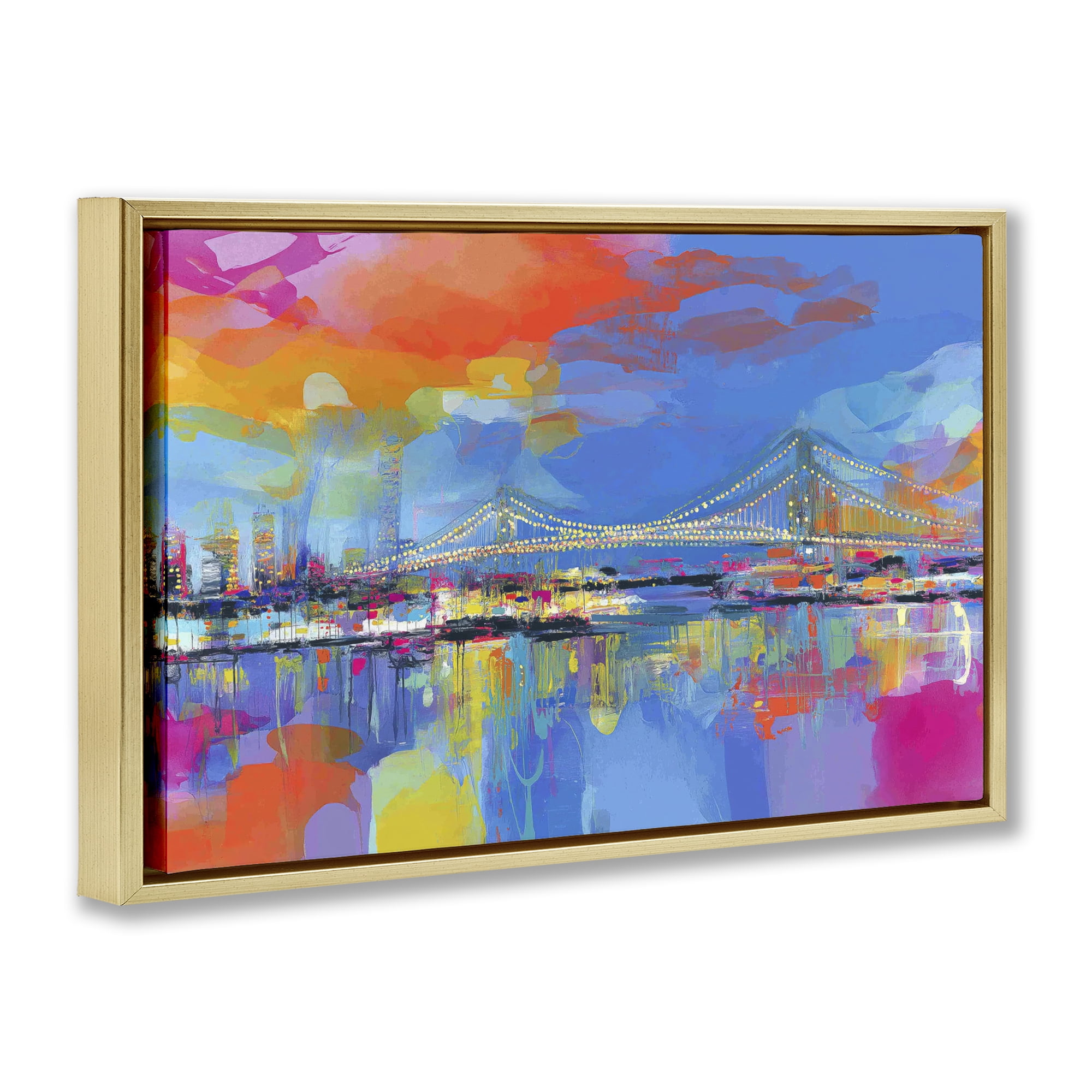 Stupell Industries Bay Bridge Aglow at Sunrise Gold Framed Floater Canvas Wall Art, design by Chromatic Storm Studio