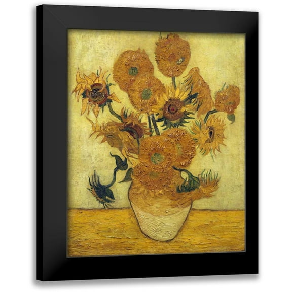 Van Gogh, Vincent 12x14 Black Modern Framed Museum Art Print Titled - Vase with Fifteen Sunflowers, 1889