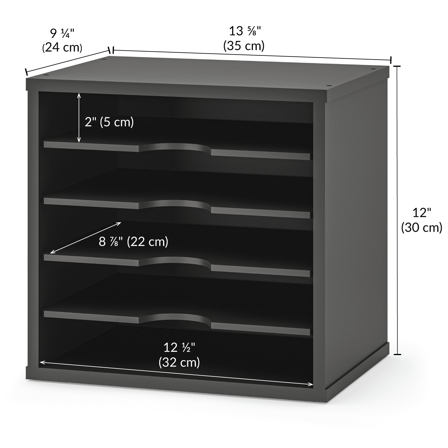 Ballucci 5-Tier Paper Organizer, File Holder, Mail Sorter, Wood Letter Tray, Black