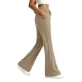 thumbnail image 4 of Lmueinov Women's 100% Cotton Flare Leg Pants Elastic High Waist Adjustable D string Casual Stretchy Wide Leg Trousers with Pockets, S-XXL, 4 of 6