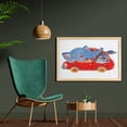 thumbnail image 2 of Cartoon Wall Art with Frame, Watercolor Sketch of Young Blushed and Hare in Small Car Friend Travel, Printed Fabric Poster for Bathroom Living Room, 35" x 23", Blue Red White, by Ambesonne, 2 of 2