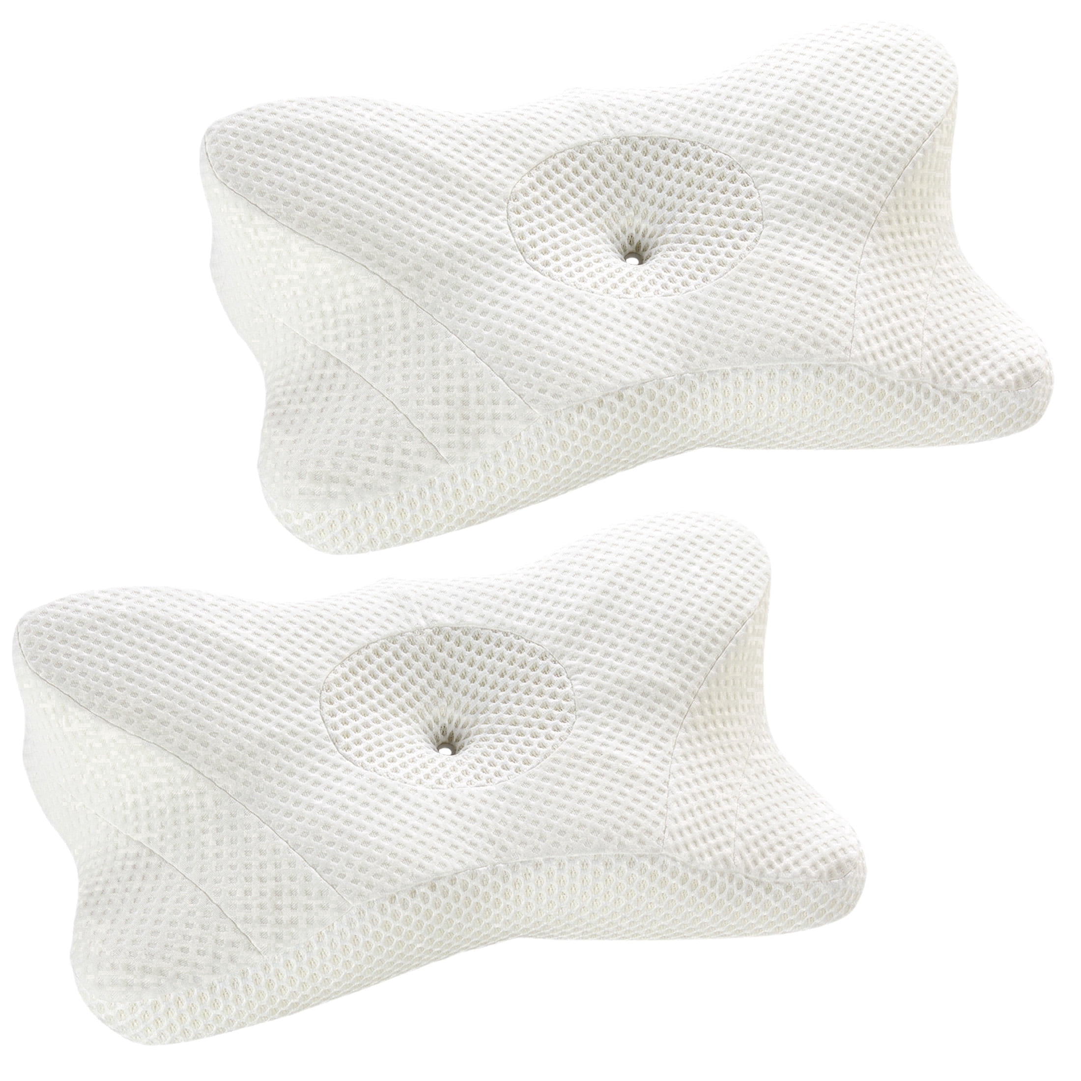 edx Queen Size Cervical Contour Pillow Effective Pain Relief Cooling Pillow for Neck Support, Ergonomic Contour Memory Foam Bed Pillow for Side Back Stomach Sleepers,2 Pack White