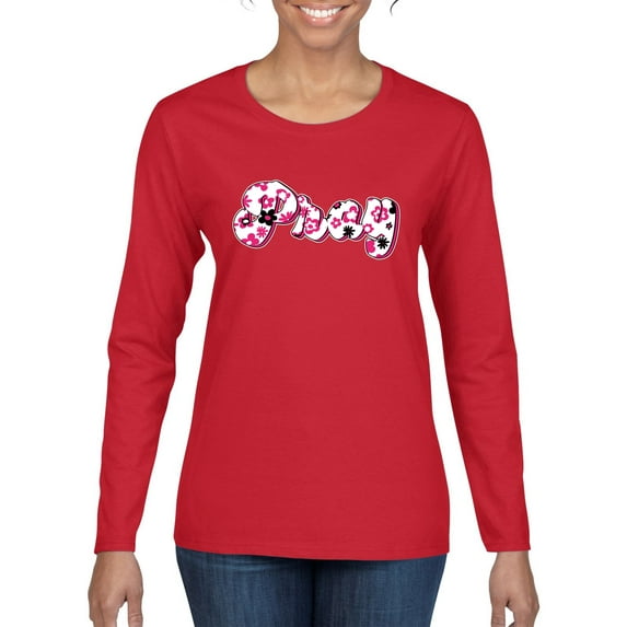 Wild Bobby, Pray Bubble Letters Inspirational/Christian Women Graphic Long Sleeve Tee, Red, Small