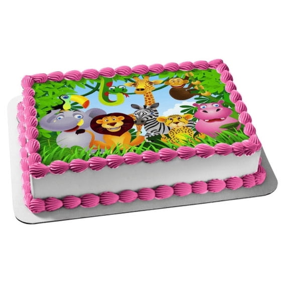 Jungle Safari Animals Cake Topper Edible Frosting Image 1/4 Sheet ABPID03488