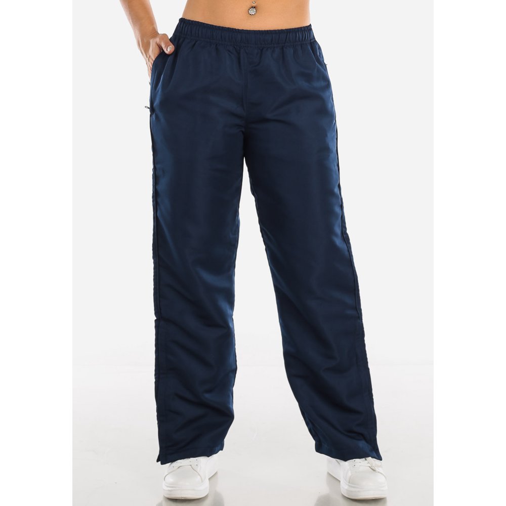 Womens High Waisted Pants Side Leg Zippers Navy