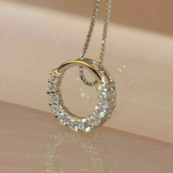 14k White Gold Plated 1.50Ct Round Cut Lab Created Diamond Circle Pendant