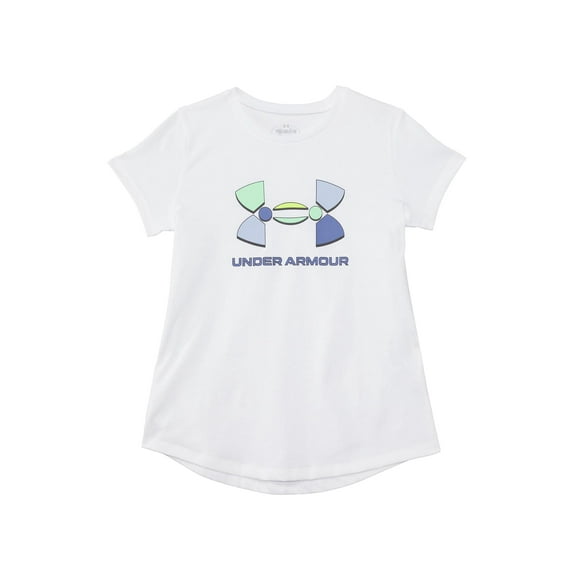 Under Armour Girl's Color-Block Big Logo Short Sleeve T-Shirt (Big Kids) White/Black MD (10-12 Big Kid)