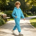 thumbnail image 6 of Toddler Boys Hoodie Set, Solid Color Soft Long Sleeve Top & Sweatpants, Cute Casual Outfit For Kids Sky Blue 1-2 Years, 6 of 9