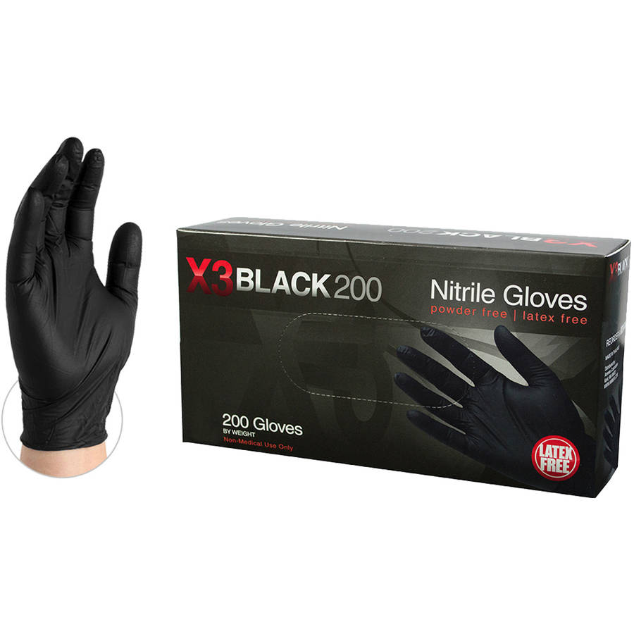 X3 200 Black Nitrile Industrial Disposable Gloves, Large by AMMEX