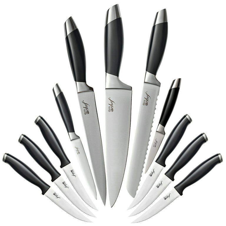 Cuisinart 77-11G Chef's Classic Stainless 11-Piece Cookware Set Bundle with  Deco Chef Gourmet 12 Piece Stainless Steel Knife Set with Storage Block 