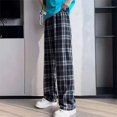 thumbnail image 1 of Pantalones anchos a cuadros para mujer, pantalones holgados y adelgazantes de verano, pantalones rectos finos, pantalones casuales a cuadros de cintura alta, 1 of 4