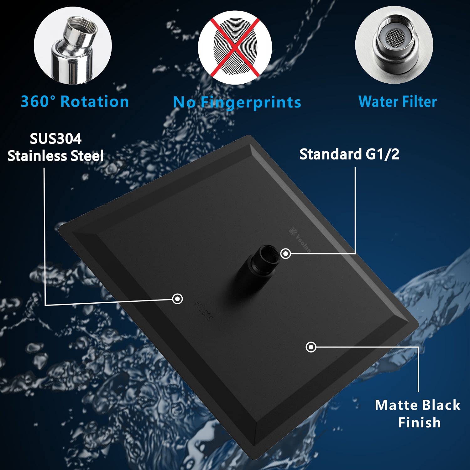 Rain Shower Head  High Made Of 304 Stainless Steel Relaxed Experience Even At Low Water Flow And (8" Black)