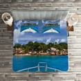 thumbnail image 2 of Ambesonne Blue Quilted Coverlet 3 Pcs, Boat Exotic Journey Tropic, King Size, Blue Green Ivory, 2 of 2