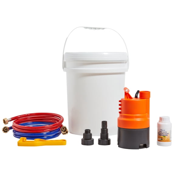 KFFKFF Instantaneous Water Heater Cleaning Set, Comes with High-Performance Pump, 5 Gallon Bucket, 2 Tubes, Descaling Compound, Spanner and Connector for Swift Assembly and Simple Initiation