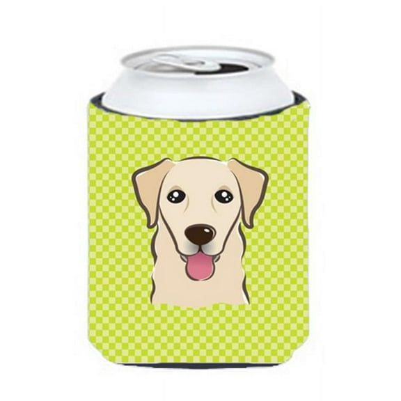 Checkerboard Lime Green Golden Retriever Can Or Bottle Hugger, 12 Oz.