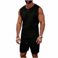 thumbnail image 2 of Ceisia Mens 2 Piece Outfit Textured Knit Sleeveless Tank Top and Drawstring Shorts Set Casual Loungewear for Men Black XL Gifts for Father, 2 of 8