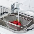 thumbnail image 1 of Expandable Retractable Drain Basket Rubber Grip Handles Stainless Drain Basket; Steel Oval Colander Sink Vegetables Draining Rack, 1 of 8