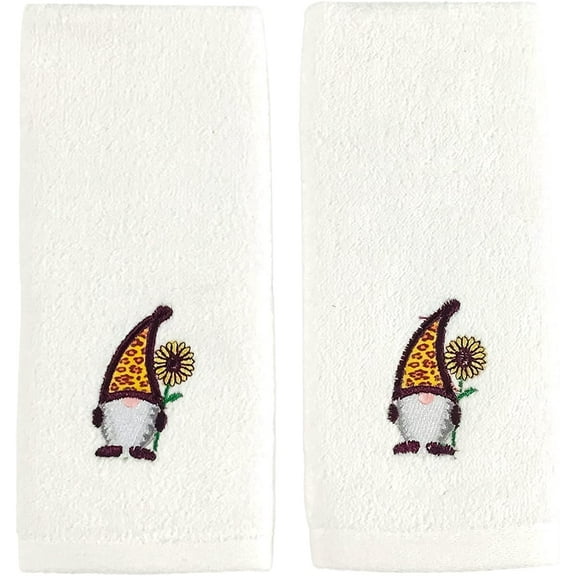 Serafina Home Decorative Fall Harvest Tip Towels: Cute Garden Gnome with Sunflower on Plush Soft Cotton Ivory (18" x 11" Inch, White)