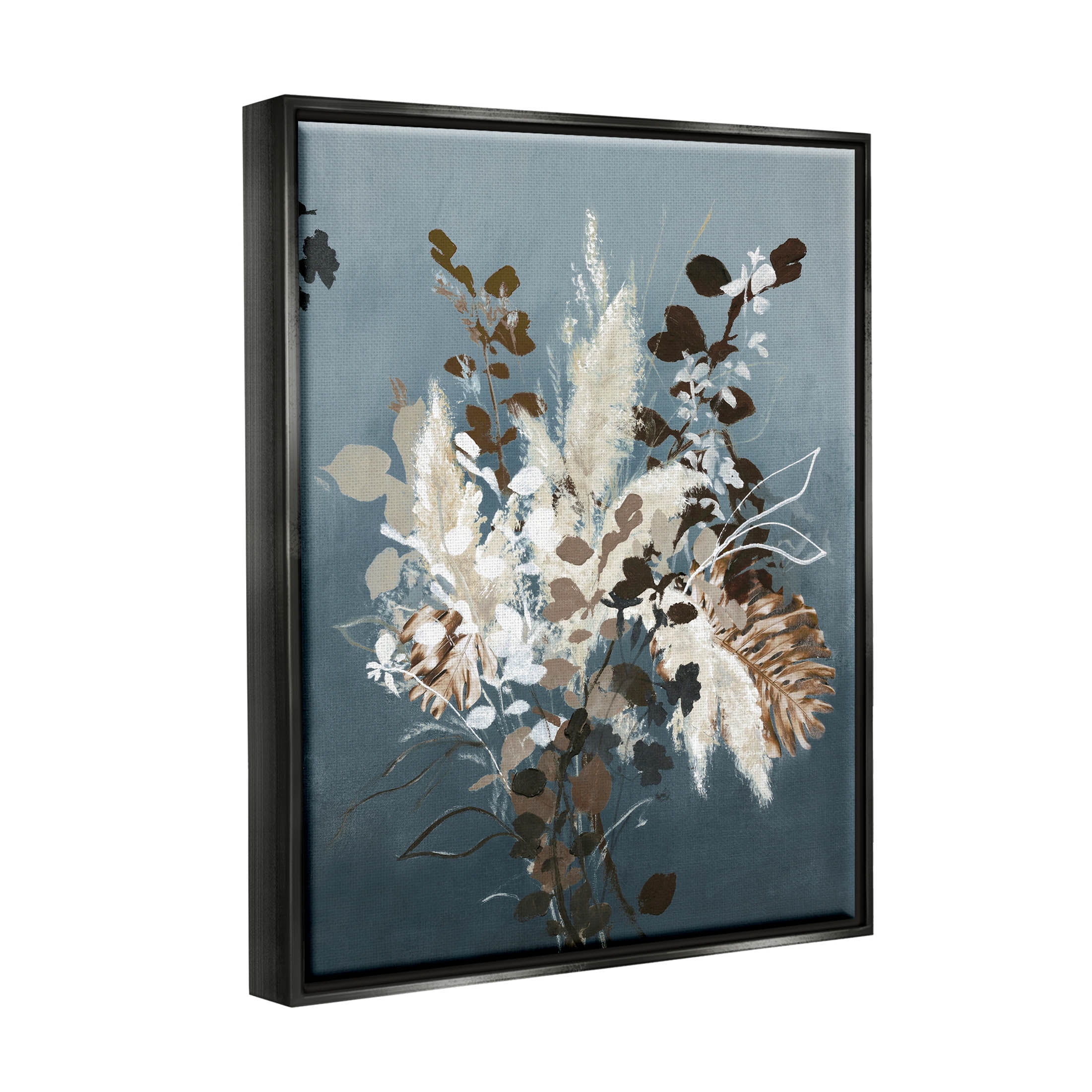 Stupell Industries Modern Natural Floral Bouquet Graphic Art Jet Black Floating Framed Canvas Print Wall Art, Design by Design Fabrikken