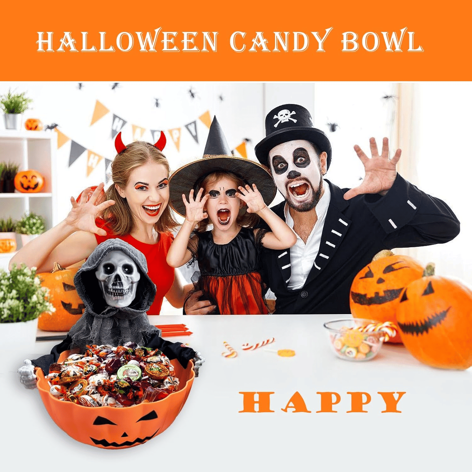 Light Up Witch Candy Bowl with Ghost Skull Sound for Halloween Parties