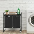 thumbnail image 5 of 2 Section Laundry Hamper w/Wheels,Wooden Shelf and Removable Laundry Sorter Bags, 5 of 5