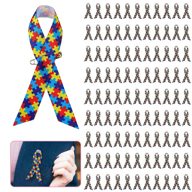 LPSSTORE Awareness Heart Intertwined Bow Pin Badge Ribbon Memento 100PCS for Men Women