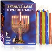 Promised Land Premium Chanukah Candles 44 Count Box, Assorted Colors - Enough Candles for 8 Days of Chanukah - Fits Most Standard Menorahs