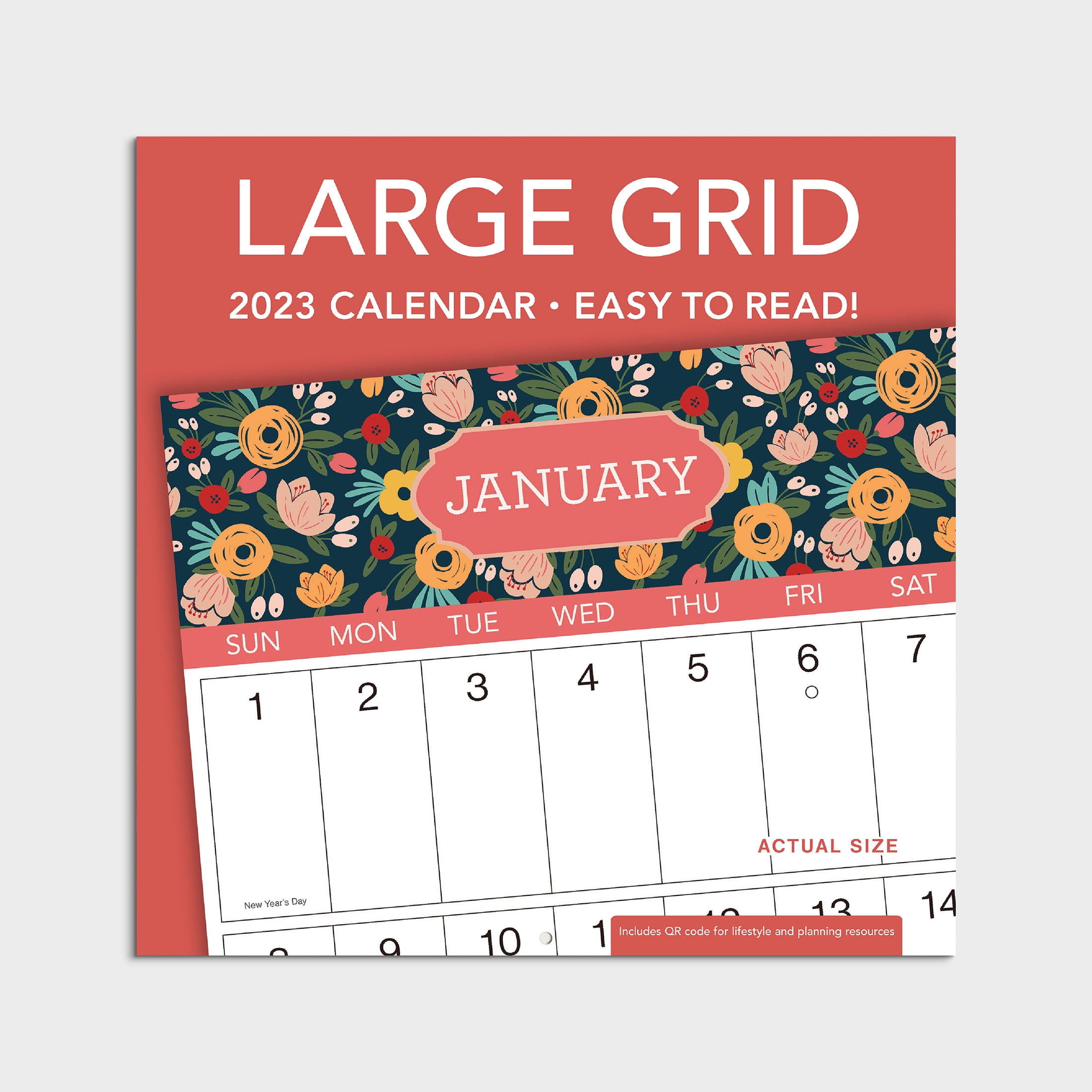 2023-12 Month Calendar-Large Grid Floral 12x12 Hanging Wall Calendar by DaySpring