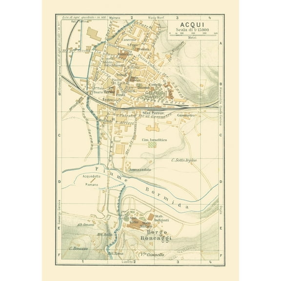 Historic Map - Acqui Italy - Bertarelli 1914 - Vintage Wall Art