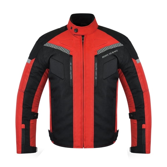 Men’s Waterproof Motorcycle Textile Jacket, All-Season Touring Riding Jacket with EVA Foam Padding, Air Vents, YKK Zipper, Adjustable Fit Red-S