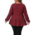 thumbnail image 4 of DARING DIVA Women's Plus Babydoll V Neck Ruffle Hem Peplum Blouse 1X Burgundy, 4 of 6