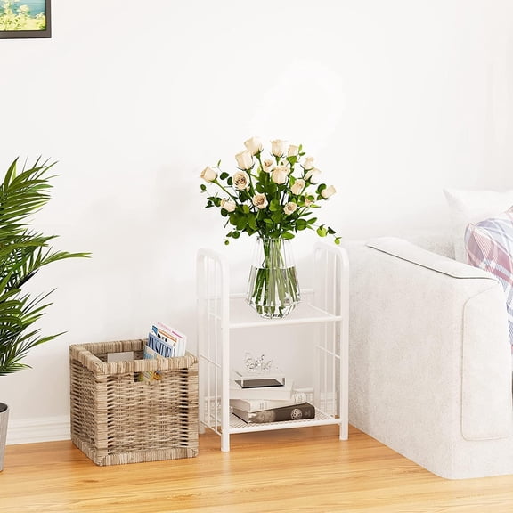 Bookshelf Storage Shelf Bookcase Freestanding Storage Stand for Living Room, Bedroom, Kitchen, Rust Resistance Easy Assembly Free Combination Multi-Functional Organizer (2 Tiers, White)