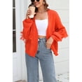 thumbnail image 4 of Fringe Tassel Open Front Sweater Cardi Long Sleeve Drop Shoulder Orange Small, 4 of 5