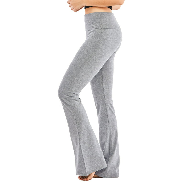 Gilbins Womens Fold Over Yoga Pants Waistband Stretchy Cotton Blend with A  Wide Flare Leg Yoga Workout Pants Gray