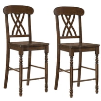JERFIT Walnut Cross Back Counter Stools Set of 2, Farmhouse Style Wooden Bar Height Chairs with Footrest for Kitchen Island Dining
