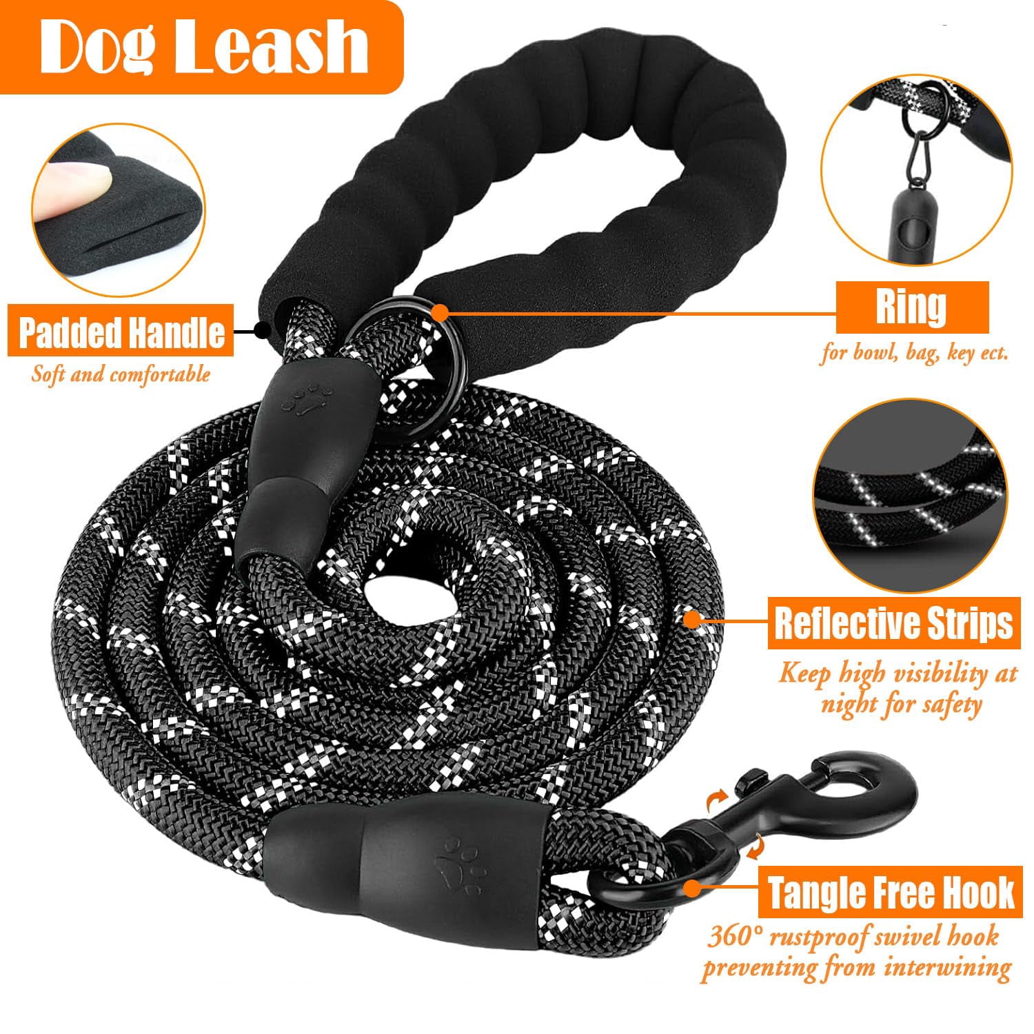 No Pull Dog Harness  Collar & Leash Set | Includes Seat Belt Collapsible Poop Bag Dispenser. Ideal For Walking Hiking. Fits Small To Large Dogs(black-l)